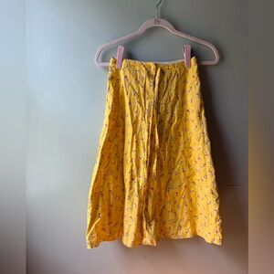 Vintage Herman Geist Golden Yellow Midi Cotton Floral Button Down Skirt